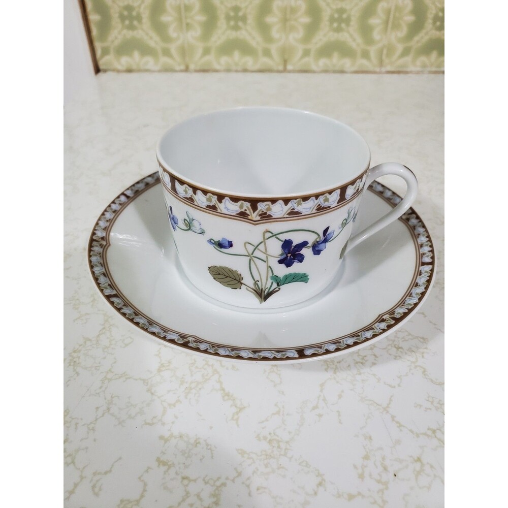 Haviland Limoges Imperatrice Eugenie Violets Flat Cup / Teacup & Saucer Set